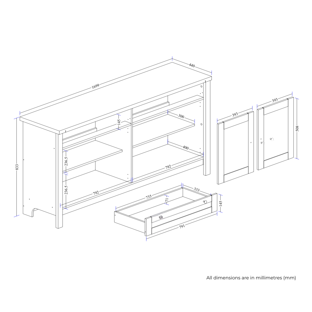 Noosa Buffet Sideboard White and Oak 4 Doors and 2 Drawers - Image 7