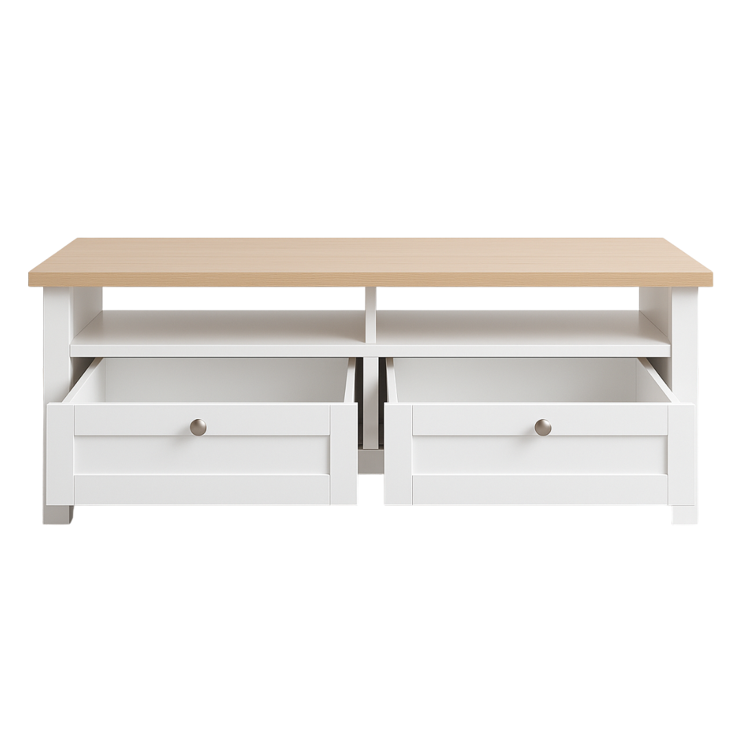 Noosa Coffee Table White Oak 2 Shelf and 2 Drawers - Image 3
