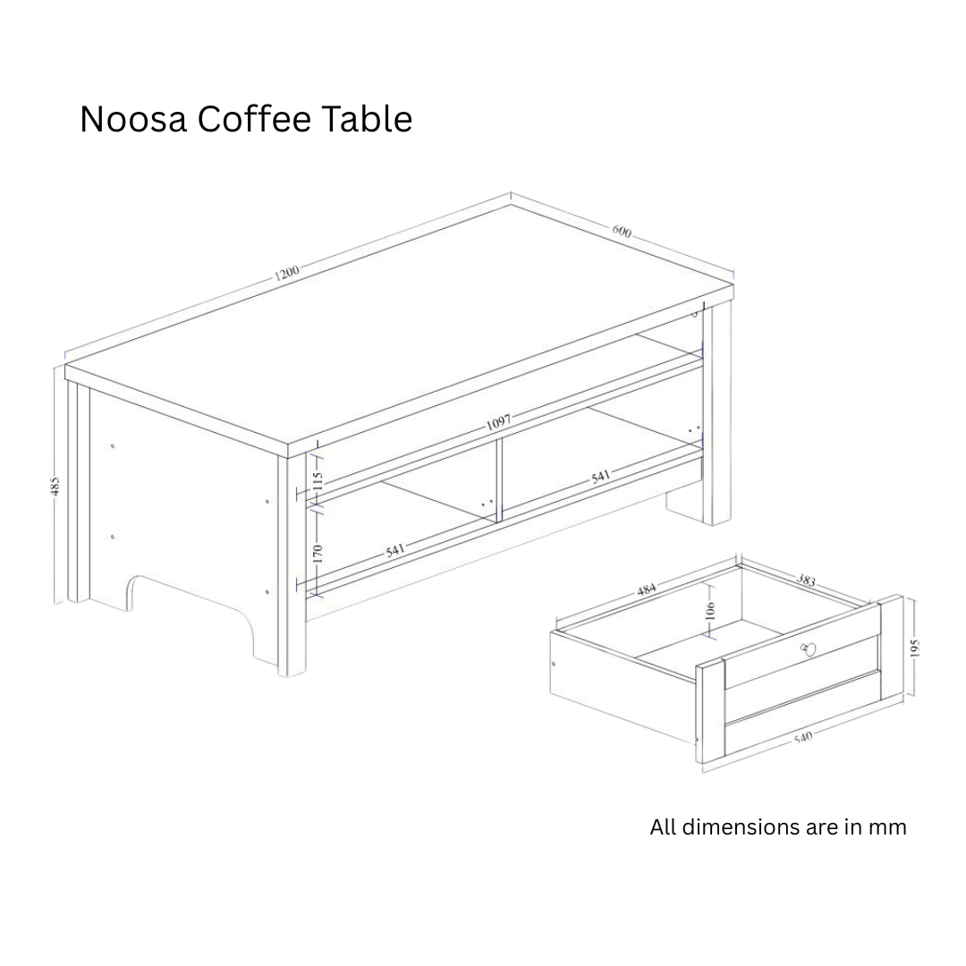 Noosa Coffee Table White Oak 2 Shelf and 2 Drawers - Image 6