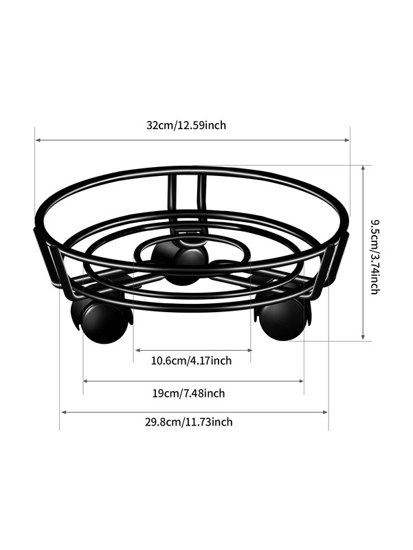 Movable Iron Potted Plant Stand for Home Garden Decoration-Black - Image 4