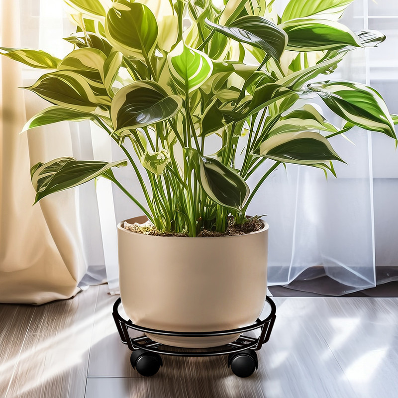 Movable Iron Potted Plant Stand for Home Garden Decoration-Black - Image 7