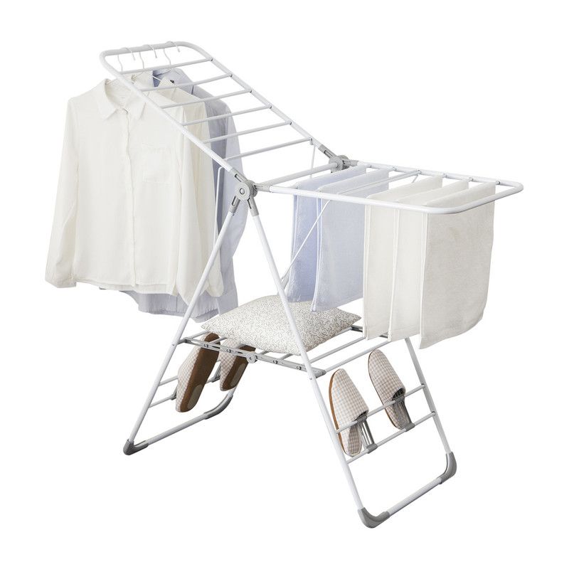 Floor-Standing Folding Wing-Shaped Drying Rack-White - Image 1