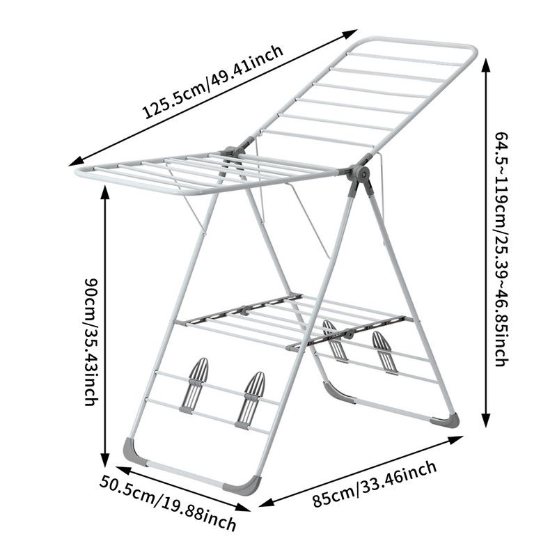 Floor-Standing Folding Wing-Shaped Drying Rack-White - Image 4