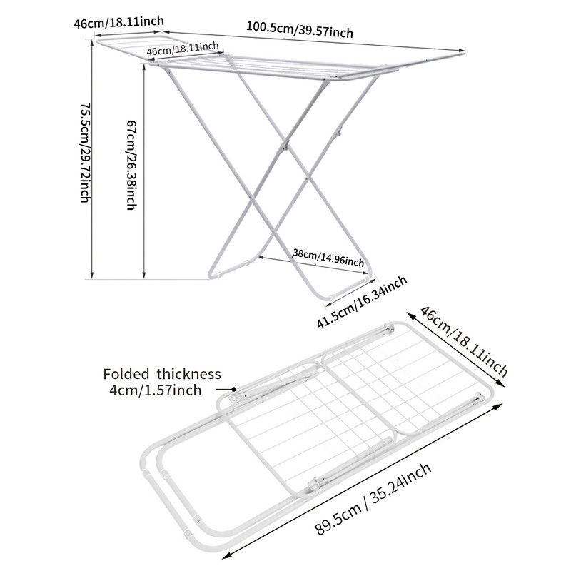 Mini Double-Wing Floor-Standing Folding Clothes Drying Rack-White - Image 4