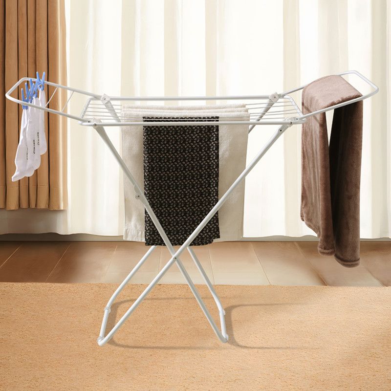 Mini Double-Wing Floor-Standing Folding Clothes Drying Rack-White - Image 5