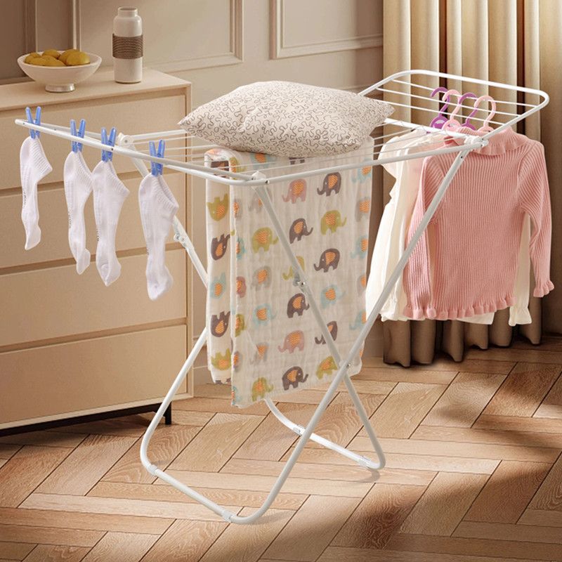 Mini Double-Wing Floor-Standing Folding Clothes Drying Rack-White - Image 6