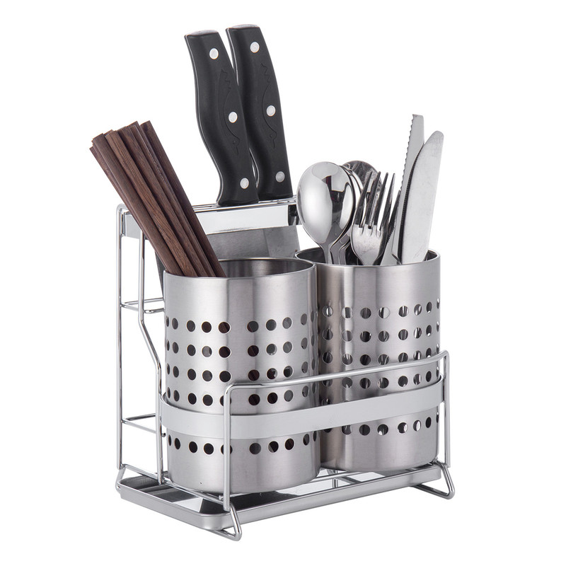 Stainless Steel Kitchen Tableware Storage Rack, With Knife Rack,Spoon And Chopstick Rack-Silver - Image 1