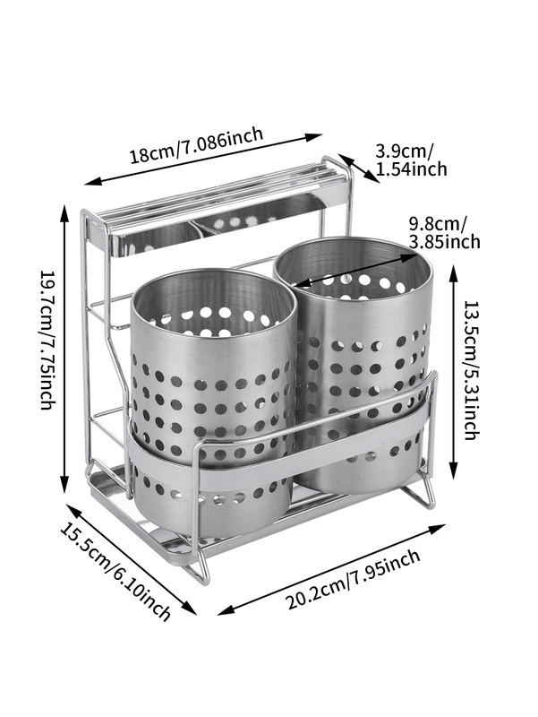 Stainless Steel Kitchen Tableware Storage Rack, With Knife Rack,Spoon And Chopstick Rack-Silver - Image 4
