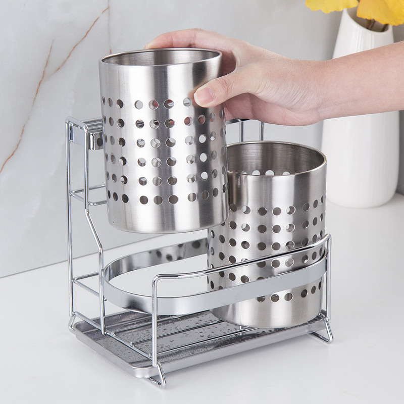 Stainless Steel Kitchen Tableware Storage Rack, With Knife Rack,Spoon And Chopstick Rack-Silver - Image 5
