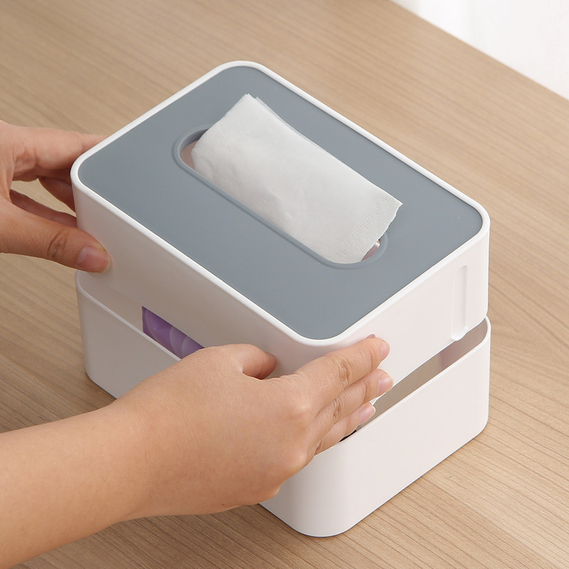 Desktop Tissue Box Height-Adjustable Storage Box for Home Living Room And Dining Room-White - Image 3