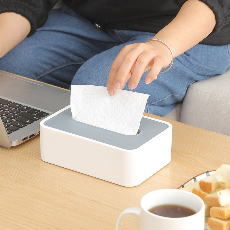 Desktop Tissue Box Height-Adjustable Storage Box for Home Living Room And Dining Room-White - Image 5