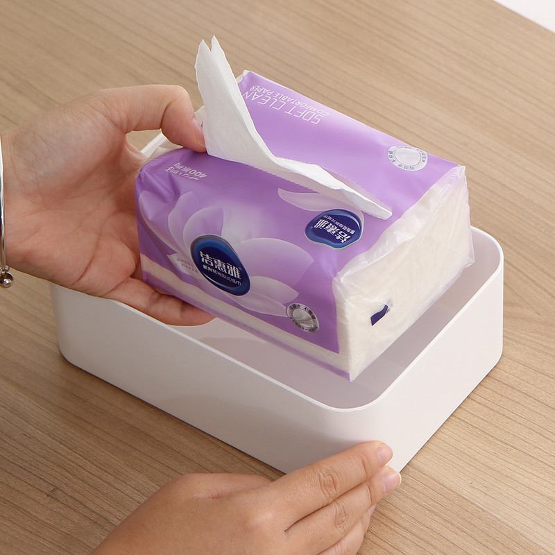 Desktop Tissue Box Height-Adjustable Storage Box for Home Living Room And Dining Room-White - Image 6