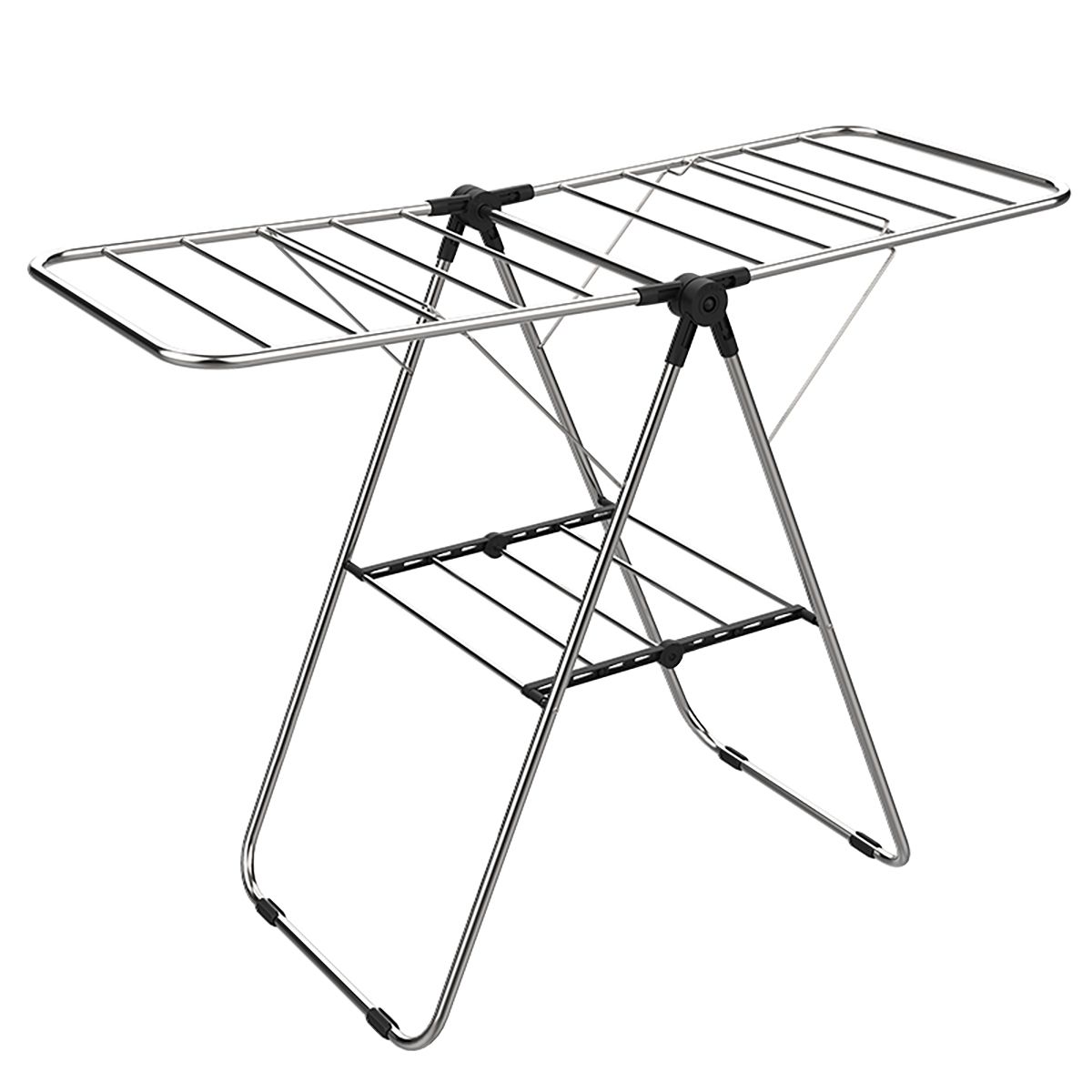 Stainless Steel Floor-Standing Folding Wing-Shaped Drying Rack-Silver - Image 1