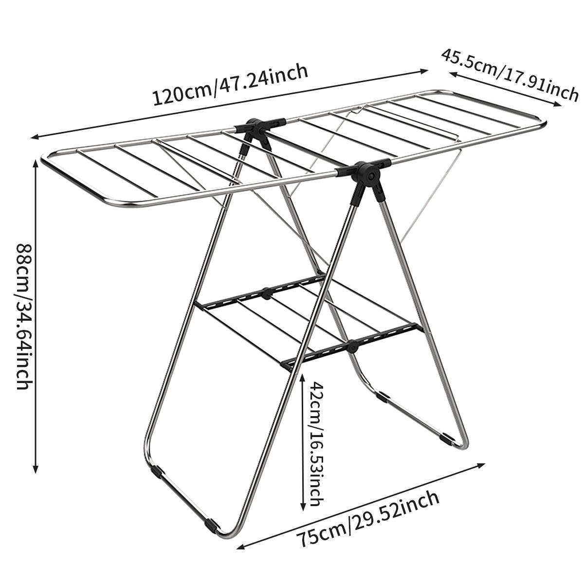 Stainless Steel Floor-Standing Folding Wing-Shaped Drying Rack-Silver - Image 3