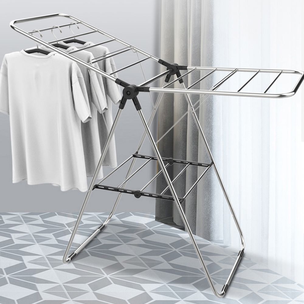 Stainless Steel Floor-Standing Folding Wing-Shaped Drying Rack-Silver - Image 7