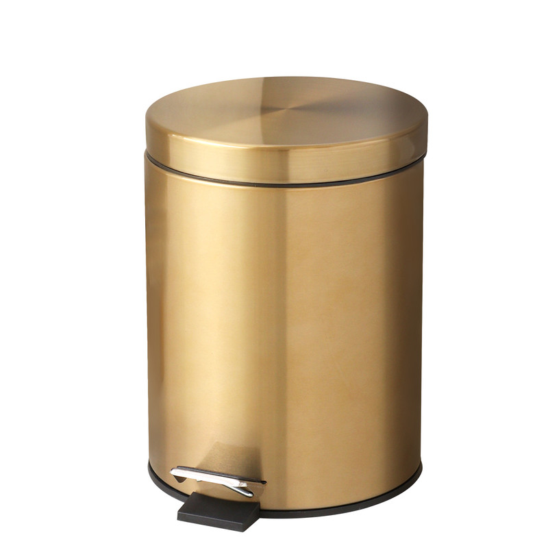 5L Stainless Steel Round Trash Can With Lid And Foot Pedal for Household Kitchen Hotel-Champagne Gold - Image 1
