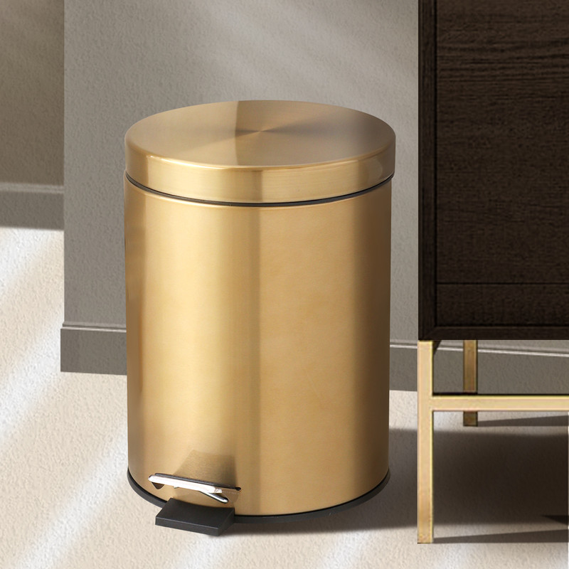 5L Stainless Steel Round Trash Can With Lid And Foot Pedal for Household Kitchen Hotel-Champagne Gold - Image 2