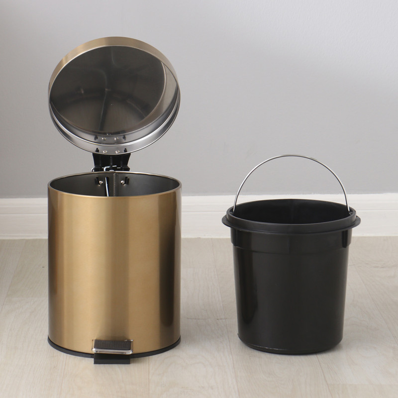 5L Stainless Steel Round Trash Can With Lid And Foot Pedal for Household Kitchen Hotel-Champagne Gold - Image 3