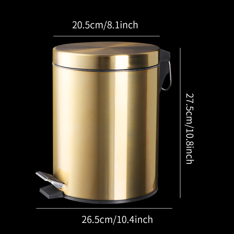 5L Stainless Steel Round Trash Can With Lid And Foot Pedal for Household Kitchen Hotel-Champagne Gold - Image 4