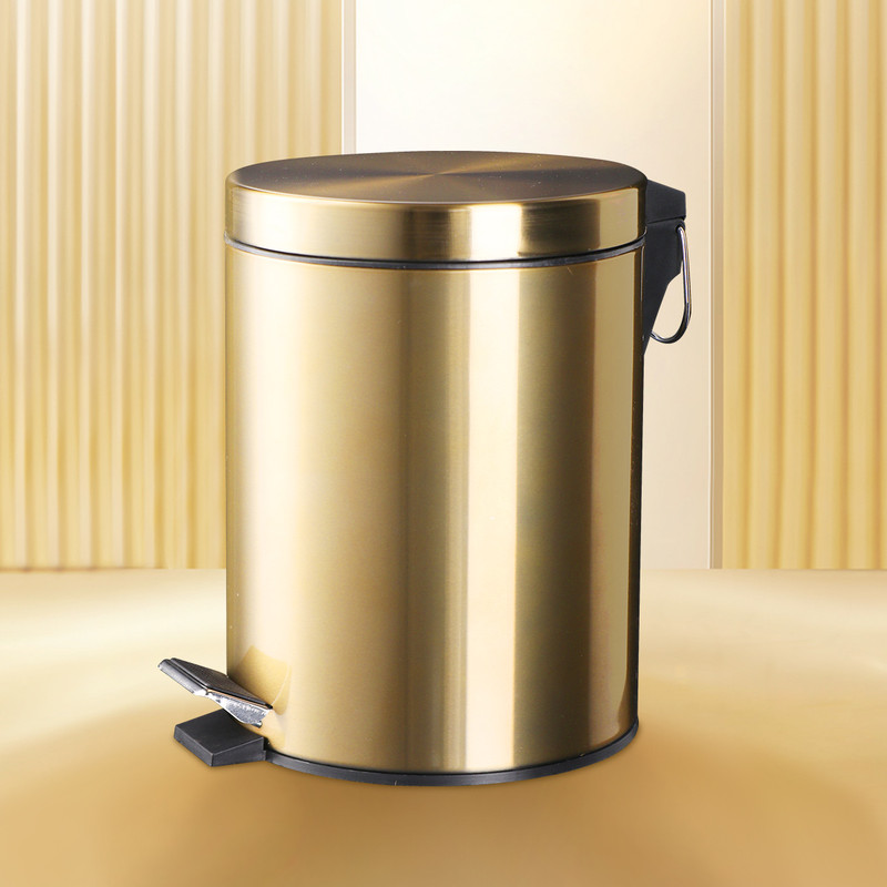 5L Stainless Steel Round Trash Can With Lid And Foot Pedal for Household Kitchen Hotel-Champagne Gold - Image 5