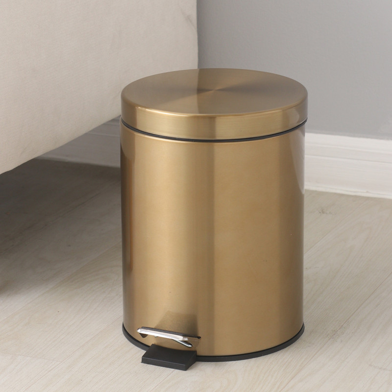 5L Stainless Steel Round Trash Can With Lid And Foot Pedal for Household Kitchen Hotel-Champagne Gold - Image 6