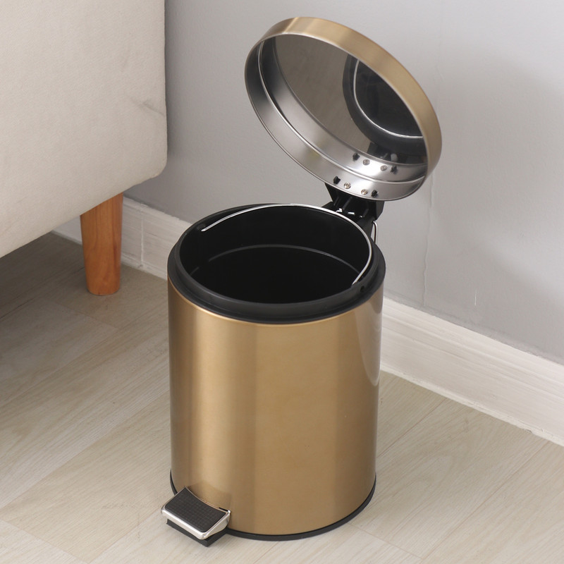 5L Stainless Steel Round Trash Can With Lid And Foot Pedal for Household Kitchen Hotel-Champagne Gold - Image 7