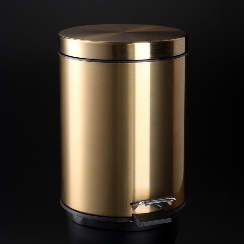 5L Stainless Steel Round Trash Can With Lid And Foot Pedal for Household Kitchen Hotel-Champagne Gold - Image 8