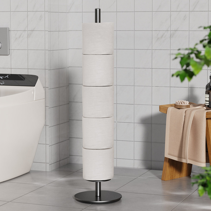 Household Floor-Standing Single-Pole Long Tissue Paper Holder-Black - Image 2