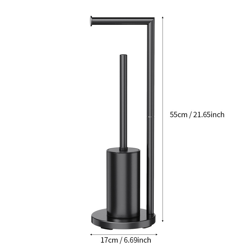 2-in-1 Floor Standing Roll Paper Holder and Toilet Brush For Bathroom and Toilet-Black - Image 5