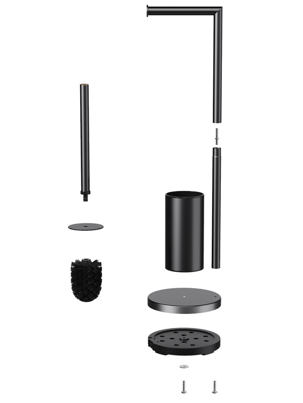 2-in-1 Floor Standing Roll Paper Holder and Toilet Brush For Bathroom and Toilet-Black - Image 7