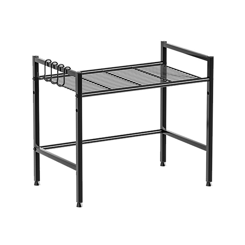Metal Shelf For Microwave Oven 2 Level Kitchen Storage Rack With 4 Hooks-Black - Image 1