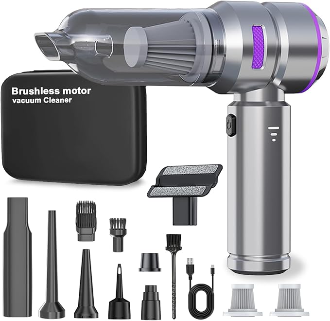 Car Vacuum Cleaner,19000PA High Power Mini Vacuum Cleaner,Rechargeable Handheld Vacuum,Portable Cordless Compressed Air Duster Air Blower for Car Home-Purple - Image 1