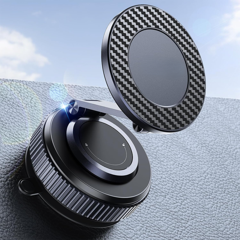 Suction Phone Mount for Car Dashboard/Windshield - 360°Adjustable Magnetic Phone Holder for Car, Foldable Car Phone Holder for iPhone  Series (Carbon Fiber & Aluminum Alloy) - Image 1