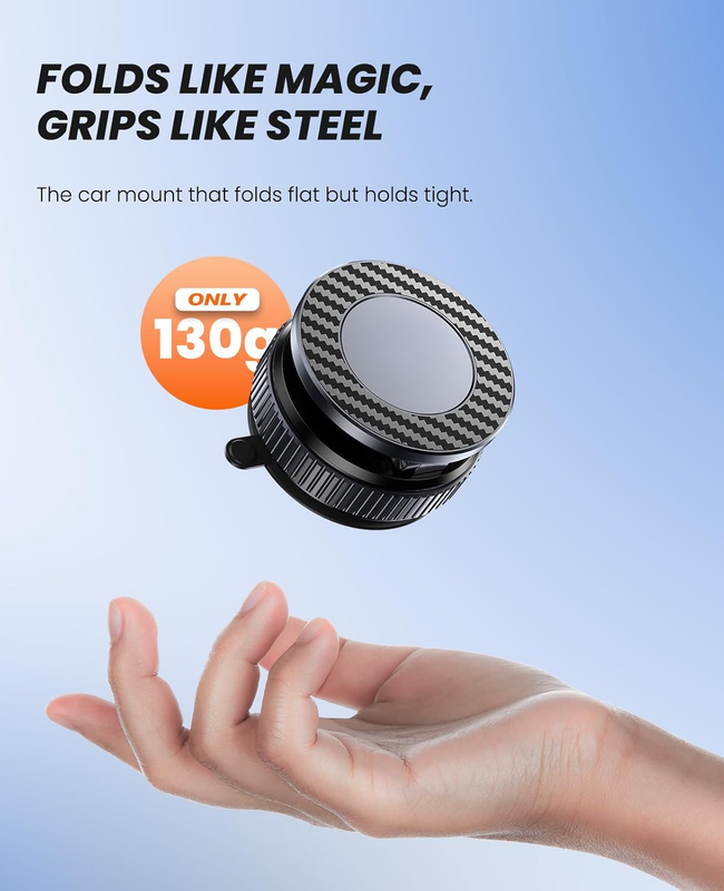 Suction Phone Mount for Car Dashboard/Windshield - 360°Adjustable Magnetic Phone Holder for Car, Foldable Car Phone Holder for iPhone  Series (Carbon Fiber & Aluminum Alloy) - Image 2