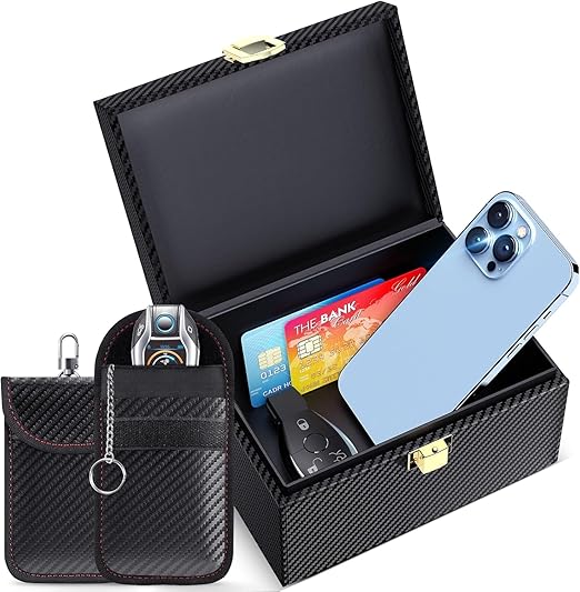 Faraday Box with Faraday Pouch 2 Pack, Keyless Entry Car Key Safe Protector RFID Anti-Theft Signal Blocking Cages-Black-Medium - Image 1