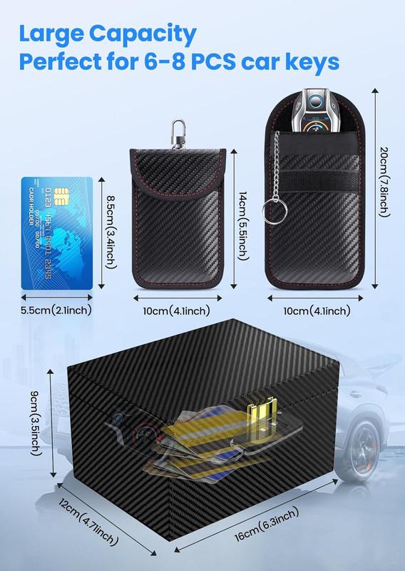 Faraday Box with Faraday Pouch 2 Pack, Keyless Entry Car Key Safe Protector RFID Anti-Theft Signal Blocking Cages-Black-Medium - Image 2