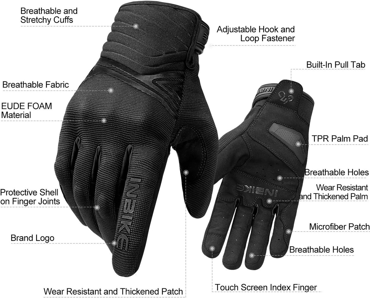 Breathable Mesh Motorcycle Gloves Touchscreen with TPR Palm Pad Hard Knuckle-Black-XLarge - Image 8