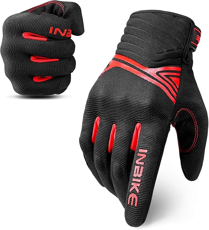 Breathable Mesh Motorcycle Gloves Touchscreen with TPR Palm Pad Hard Knuckle-Red-Small - Image 1