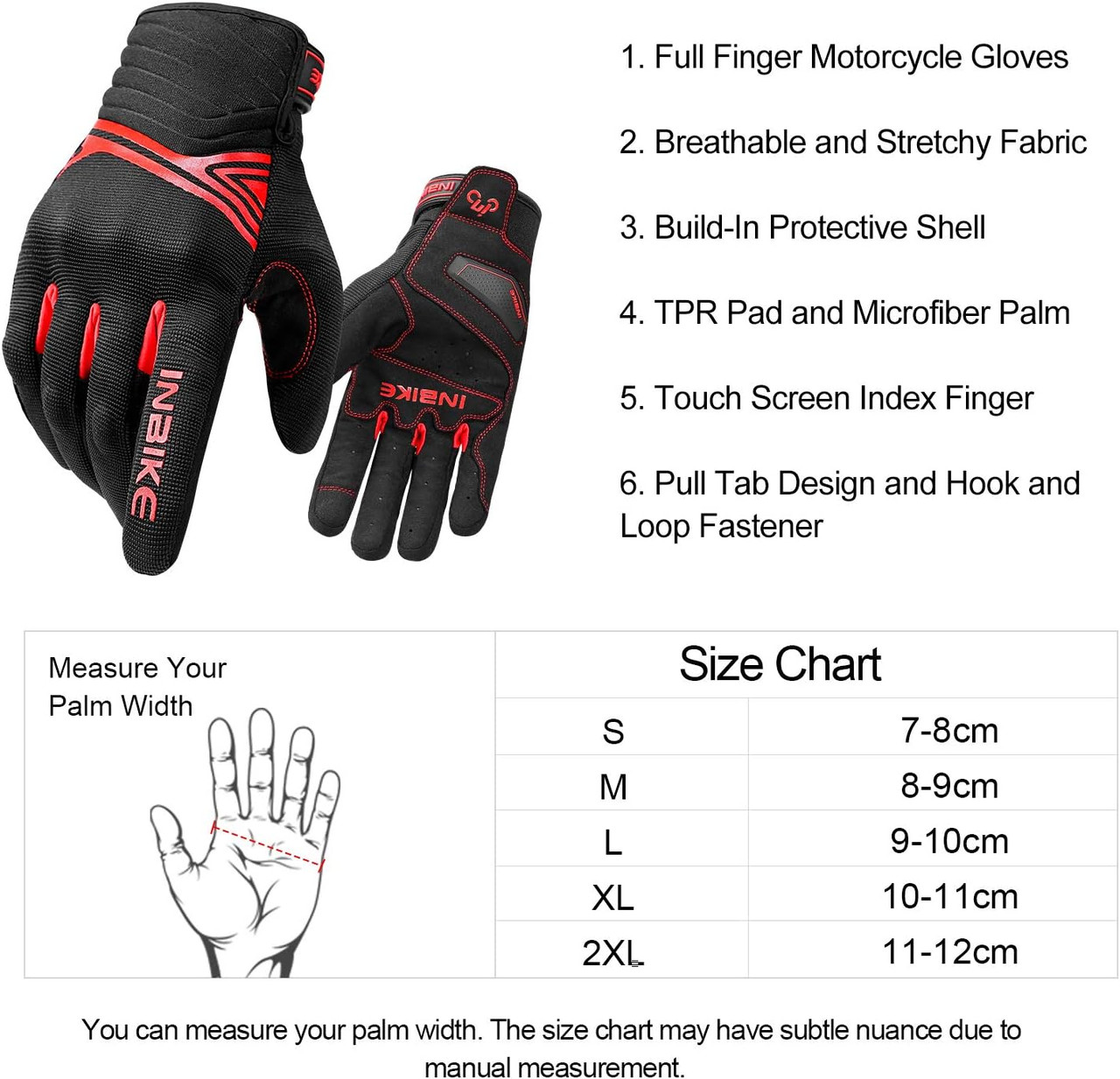 Breathable Mesh Motorcycle Gloves Touchscreen with TPR Palm Pad Hard Knuckle-Red-Small - Image 5