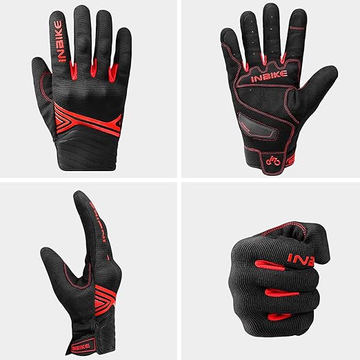 Breathable Mesh Motorcycle Gloves Touchscreen with TPR Palm Pad Hard Knuckle-Red-Medium - Image 7