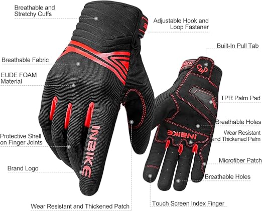 Breathable Mesh Motorcycle Gloves Touchscreen with TPR Palm Pad Hard Knuckle-Red-XLarge - Image 2