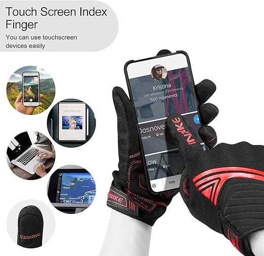 Breathable Mesh Motorcycle Gloves Touchscreen with TPR Palm Pad Hard Knuckle-Red-XLarge - Image 6