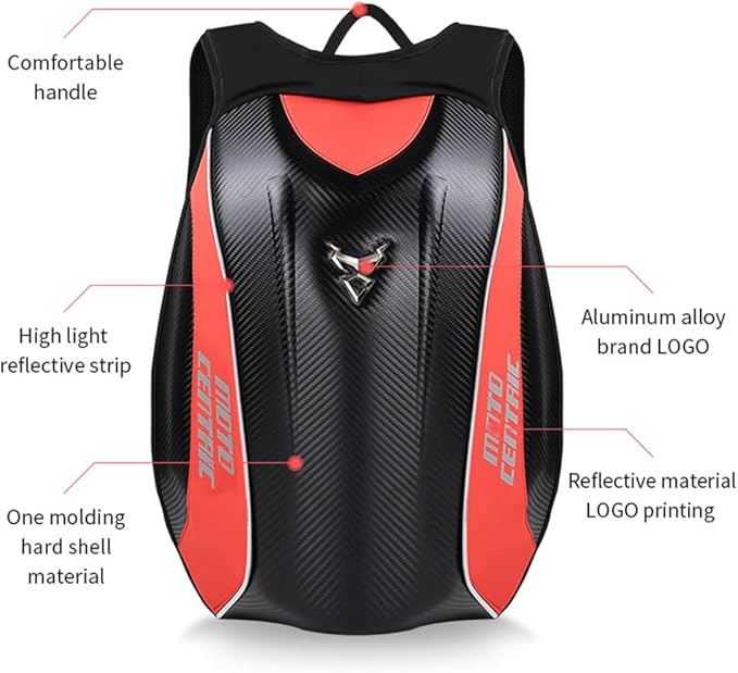 Motorcycle Backpack Waterproof Carbon Fiber-Red - Image 1