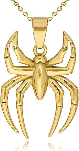 Spider Pendant Necklace Surgical Steel Superhero Spiderman Jewelry for Kids- Gold-A - Image 1