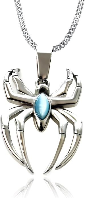 Spider Pendant Necklace Surgical Steel Superhero Spiderman Jewelry for Kids- Silver B - Image 1