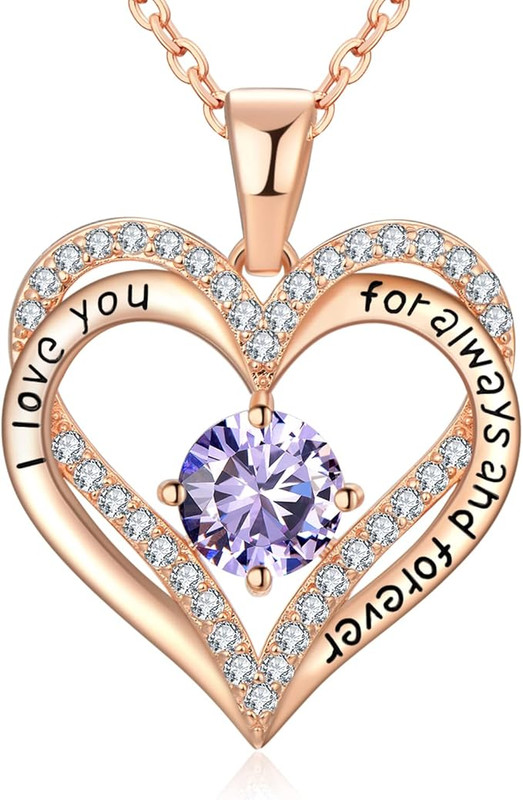 18K Rose Gold Necklaces for Women, 925 Sterling Silver Gifts for Mothers Day, Jewelry for Wife Mom Her Girlfriend, Birthstone Diamond Necklace for Birthday Anniversary, Heart Pendant Jewelry-JUN - Image 1