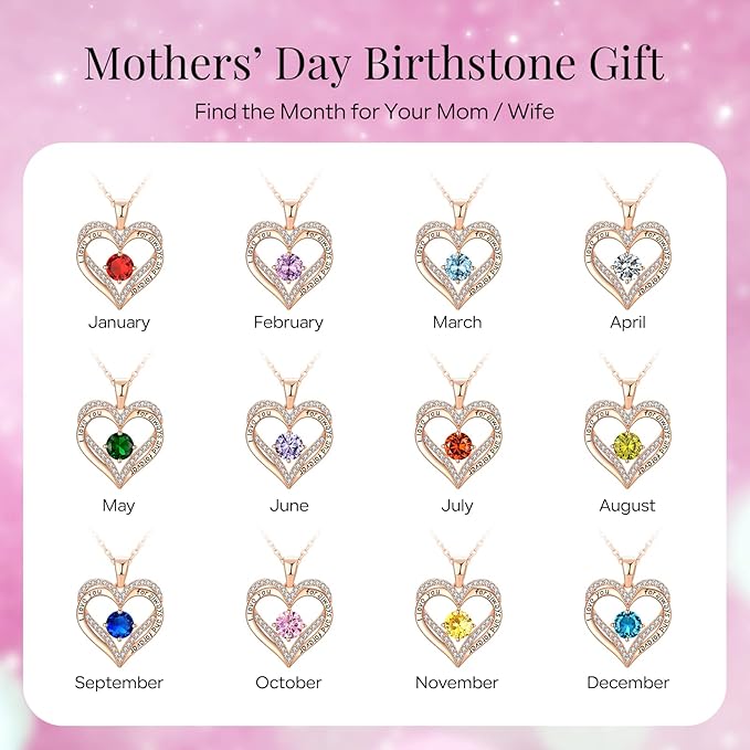 18K Rose Gold Necklaces for Women, 928 Sterling Silver Gifts for Mothers Day, Jewelry for Wife Mom Her Girlfriend, Birthstone Diamond Necklace for Birthday Anniversary, Heart Pendant Jewelry-OCT - Image 4