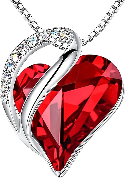 nfinity Love Heart Necklace, Birthstone Necklace for Women, Jewelry for Women with Healing Crystals, Allergy Free Pendant Necklace-01-January & July-Siam Ruby Red - Image 1
