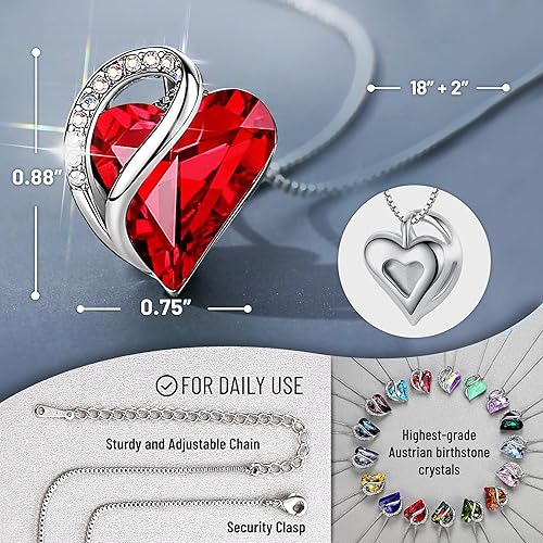 nfinity Love Heart Necklace, Birthstone Necklace for Women, Jewelry for Women with Healing Crystals, Allergy Free Pendant Necklace-01-January & July-Siam Ruby Red - Image 2