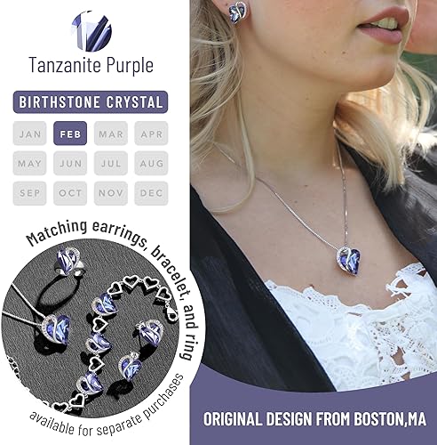 Infinity Love Heart Necklace, Birthstone Necklace for Women, Jewelry for Women with Healing Crystals, Allergy Free Pendant Necklace-02b-February-Tanzanite Purple - Image 1